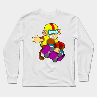 Monkey as Skater with Skateboard & Helmet Long Sleeve T-Shirt